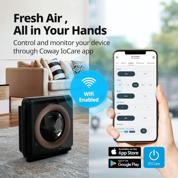 Coway Airmega AP-1512HHS App-Enabled Smart Technology, Compatible with Amazon Alexa True HEPA Air Purifier, Black/Bronze - Image 10