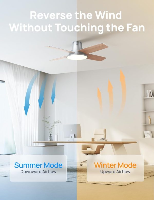 Dreo Ceiling Fans with Lights, 12 Speeds & 3 Fan Modes, Quiet DC Motor, Low Profile Easy to Install, Flush Mount Smart Ceiling Fan with Dimmable LED, 12H Timer for Bedroom, Remote, Silver, 44'' - Image 7