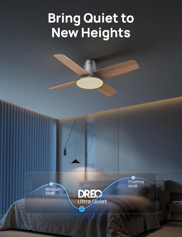 Dreo Ceiling Fans with Lights, 12 Speeds & 3 Fan Modes, Quiet DC Motor, Low Profile Easy to Install, Flush Mount Smart Ceiling Fan with Dimmable LED, 12H Timer for Bedroom, Remote, Silver, 44'' - Image 8