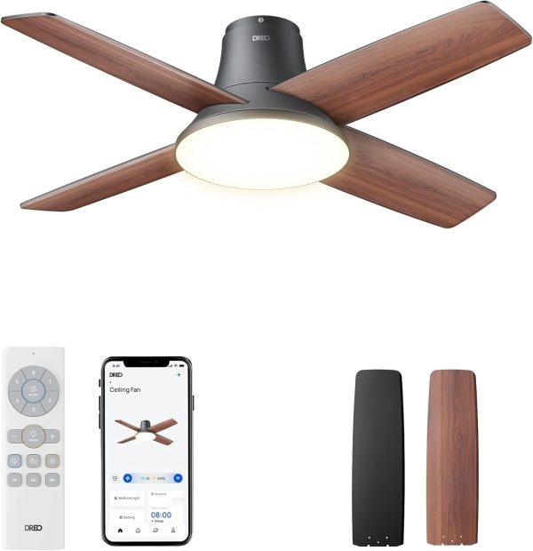 Dreo Ceiling Fans with Lights, 12 Speeds & 3 Fan Modes, Quiet DC Motor, Low Profile Easy to Install, Flush Mount Smart Ceiling Fan with Dimmable LED, 12H Timer for Bedroom, Remote, Silver, 44'' - Image 11