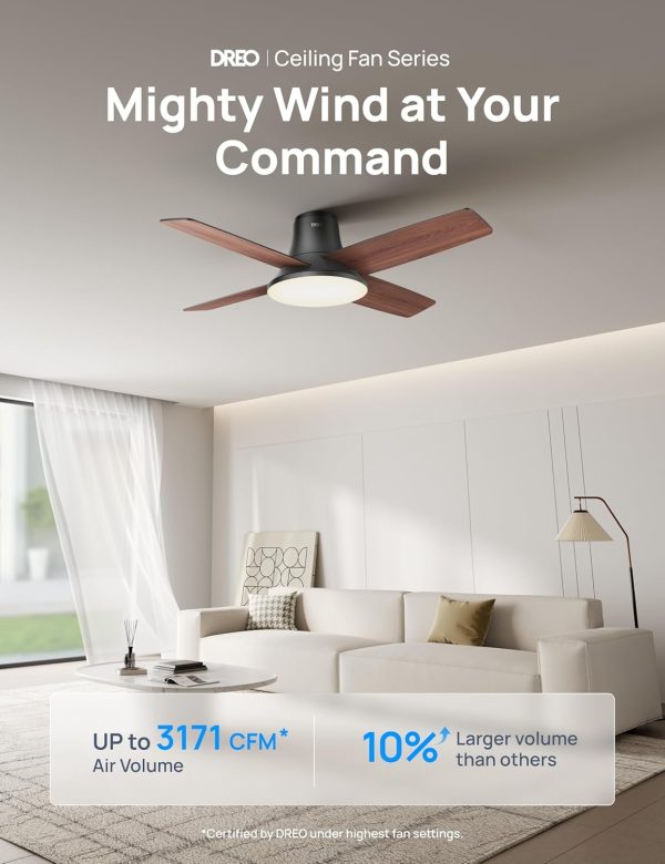 Dreo Ceiling Fans with Lights, 12 Speeds & 3 Fan Modes, Quiet DC Motor, Low Profile Easy to Install, Flush Mount Smart Ceiling Fan with Dimmable LED, 12H Timer for Bedroom, Remote, Silver, 44'' - Image 12