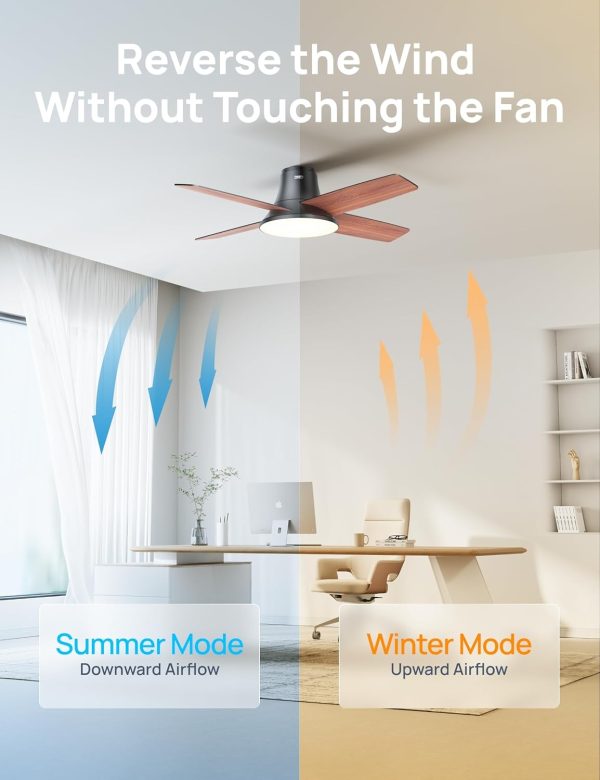 Dreo Ceiling Fans with Lights, 12 Speeds & 3 Fan Modes, Quiet DC Motor, Low Profile Easy to Install, Flush Mount Smart Ceiling Fan with Dimmable LED, 12H Timer for Bedroom, Remote, Silver, 44'' - Image 16