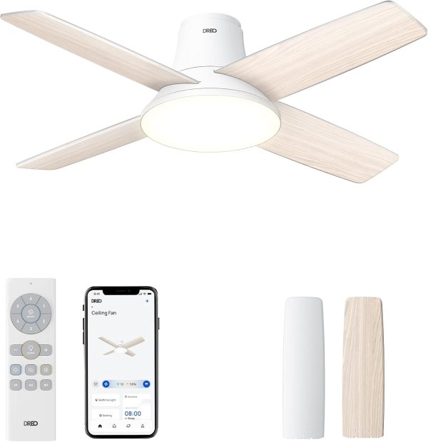 Dreo Ceiling Fans with Lights, 12 Speeds & 3 Fan Modes, Quiet DC Motor, Low Profile Easy to Install, Flush Mount Smart Ceiling Fan with Dimmable LED, 12H Timer for Bedroom, Remote, Silver, 44'' - Image 18