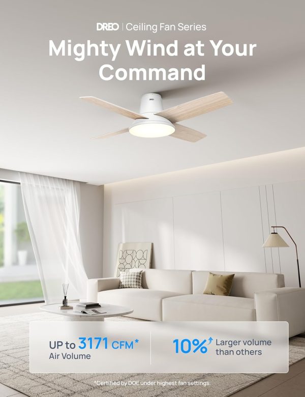 Dreo Ceiling Fans with Lights, 12 Speeds & 3 Fan Modes, Quiet DC Motor, Low Profile Easy to Install, Flush Mount Smart Ceiling Fan with Dimmable LED, 12H Timer for Bedroom, Remote, Silver, 44'' - Image 19