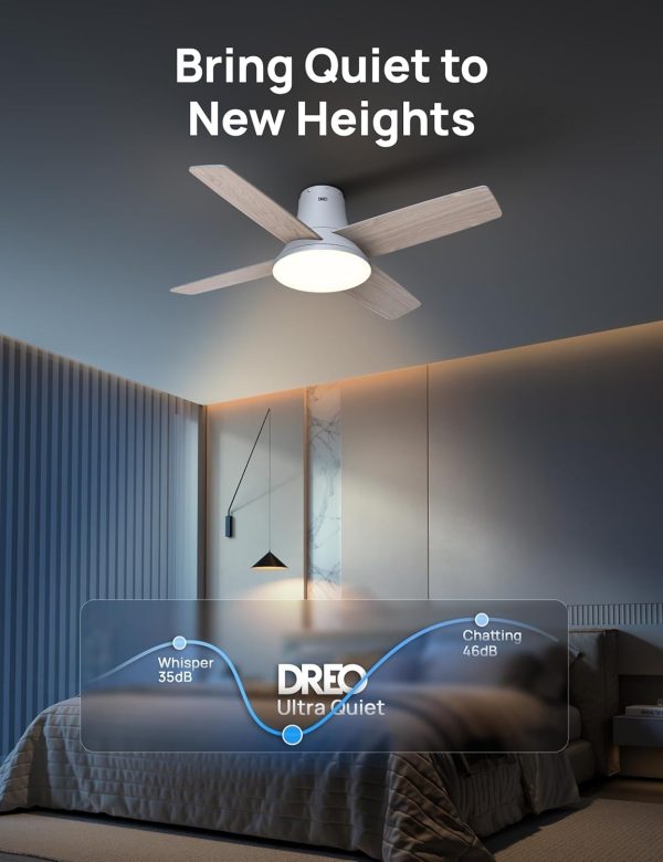 Dreo Ceiling Fans with Lights, 12 Speeds & 3 Fan Modes, Quiet DC Motor, Low Profile Easy to Install, Flush Mount Smart Ceiling Fan with Dimmable LED, 12H Timer for Bedroom, Remote, Silver, 44'' - Image 23