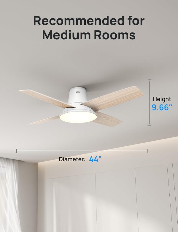 Dreo Ceiling Fans with Lights, 12 Speeds & 3 Fan Modes, Quiet DC Motor, Low Profile Easy to Install, Flush Mount Smart Ceiling Fan with Dimmable LED, 12H Timer for Bedroom, Remote, Silver, 44'' - Image 24