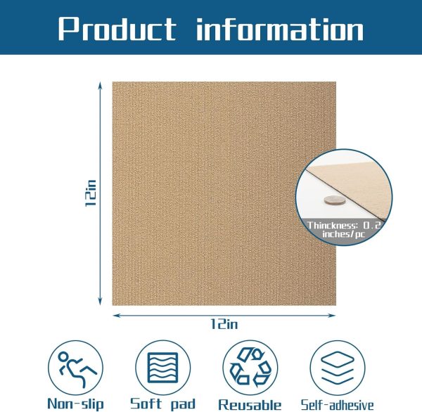 Carpet Tiles Peel and Stick, Self Adhesive Carpet Floor Tile 10 Tiles/10 sq Ft Anti-Slip Squares Soft Padded Carpet Tiles for Kitchen Bedrooms Indoor Outdoor12" x 12" - Image 9