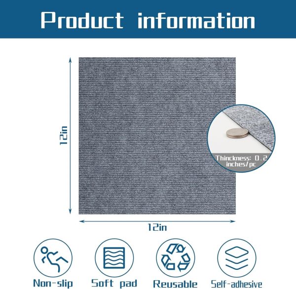 Carpet Tiles Peel and Stick, Self Adhesive Carpet Floor Tile 10 Tiles/10 sq Ft Anti-Slip Squares Soft Padded Carpet Tiles for Kitchen Bedrooms Indoor Outdoor12" x 12" - Image 15