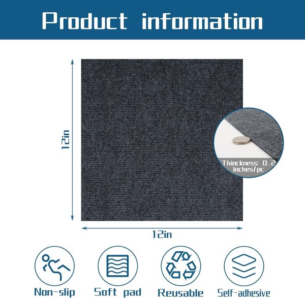 Carpet Tiles Peel and Stick, Self Adhesive Carpet Floor Tile 10 Tiles/10 sq Ft Anti-Slip Squares Soft Padded Carpet Tiles for Kitchen Bedrooms Indoor Outdoor12" x 12" - Image 38