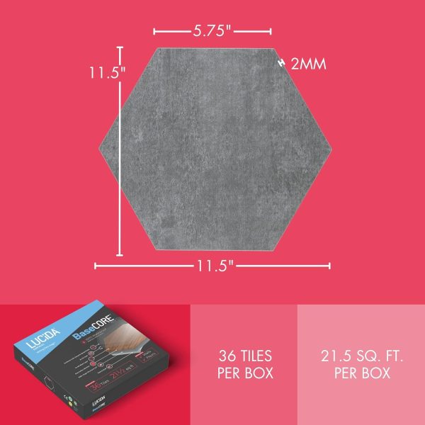 BaseCore HEX Hexagon Vinyl Flooring Gray 5.75" DIY Self Adhesive Textured Modern Floor Tile Peel & Stick Tile (36pcs/21.5sqft per case) - Image 9