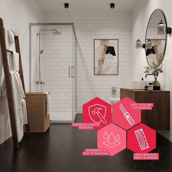 BaseCore HEX Hexagon Vinyl Flooring Gray 5.75" DIY Self Adhesive Textured Modern Floor Tile Peel & Stick Tile (36pcs/21.5sqft per case) - Image 12