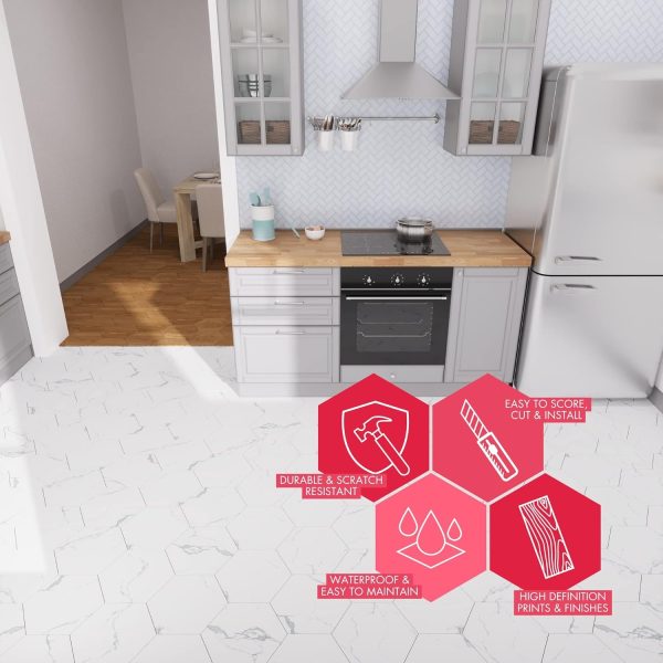 BaseCore HEX Hexagon Vinyl Flooring Gray 5.75" DIY Self Adhesive Textured Modern Floor Tile Peel & Stick Tile (36pcs/21.5sqft per case) - Image 21