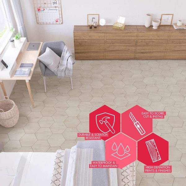 BaseCore HEX Hexagon Vinyl Flooring Gray 5.75" DIY Self Adhesive Textured Modern Floor Tile Peel & Stick Tile (36pcs/21.5sqft per case) - Image 30