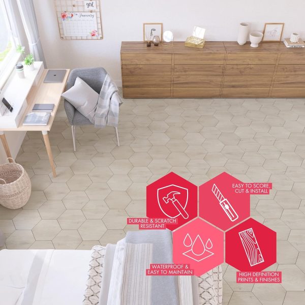 BaseCore HEX Hexagon Vinyl Flooring Gray 5.75" DIY Self Adhesive Textured Modern Floor Tile Peel & Stick Tile (36pcs/21.5sqft per case) - Image 35