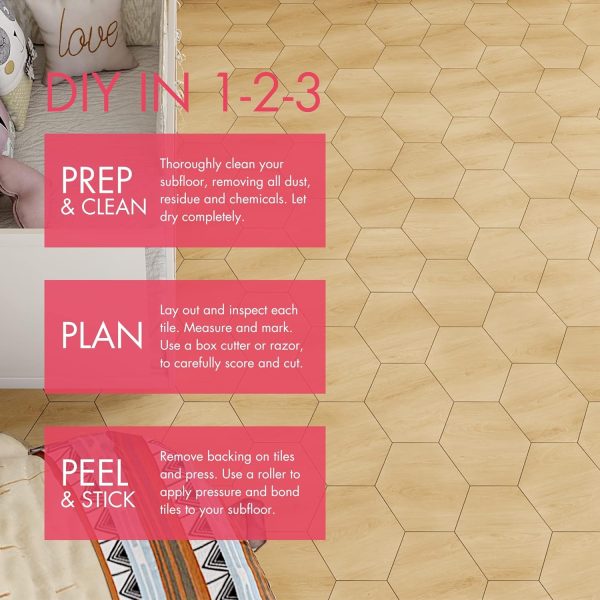 BaseCore HEX Hexagon Vinyl Flooring Gray 5.75" DIY Self Adhesive Textured Modern Floor Tile Peel & Stick Tile (36pcs/21.5sqft per case) - Image 55