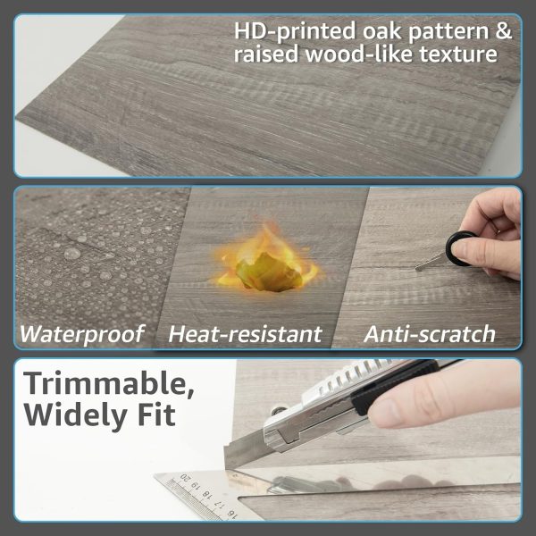 Art3d Peel and Stick Vinyl Floor Tiles 30-Pack 12 x 12 inch, Self Adhesive Waterproof Flooring Wood Planks for Kitchen, Dining Room, Bedrooms, Cover 30 Sq. Ft, Taupe Ash - Image 6