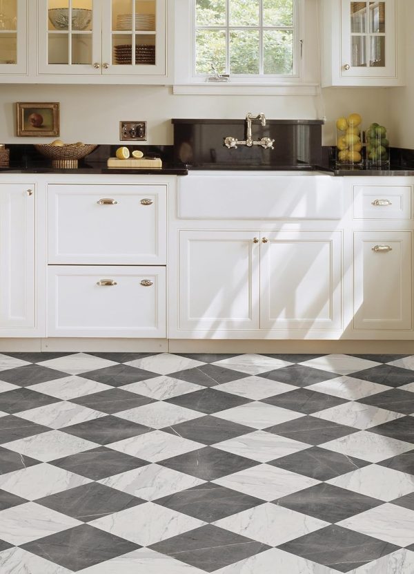 FloorPops x Chris Loves Julia 12-in by 12-in Bonneville Grey & White Marble Peel & Stick Floor Tiles, FP4421 - Image 3