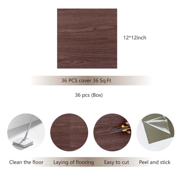 36 Pieces Vinyl Flooring Peel and Stick Floor Tile Self Adhesive Flooring Tiles 12" x 12" DIY Flooring for Office Kitchen Living Room - Image 23