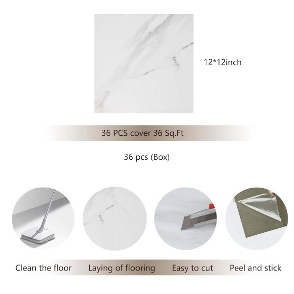 36 Pieces Vinyl Flooring Peel and Stick Floor Tile Self Adhesive Flooring Tiles 12" x 12" DIY Flooring for Office Kitchen Living Room - Image 32