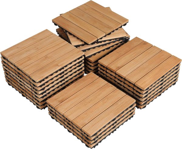 Yaheetech 27PCS Interlocking Patio Deck Tiles Outdoor Flooring for Garden Poolside Fir Wood Indoor Natural Wood