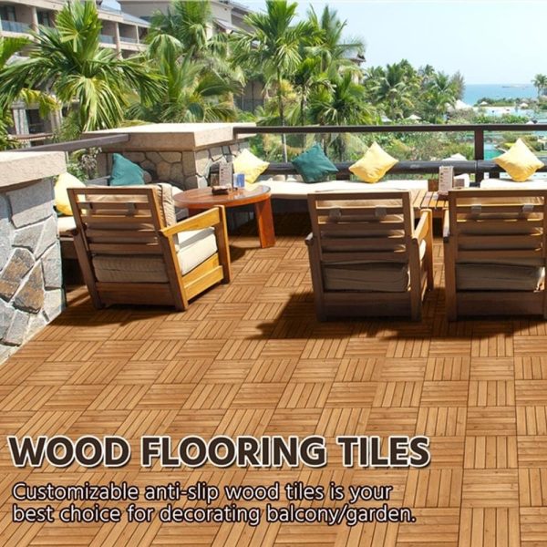 Yaheetech 27PCS Interlocking Patio Deck Tiles Outdoor Flooring for Garden Poolside Fir Wood Indoor Natural Wood - Image 4