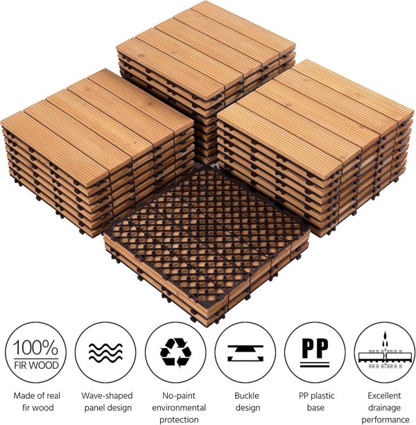 Yaheetech 27PCS Interlocking Patio Deck Tiles Outdoor Flooring for Garden Poolside Fir Wood Indoor Natural Wood - Image 5