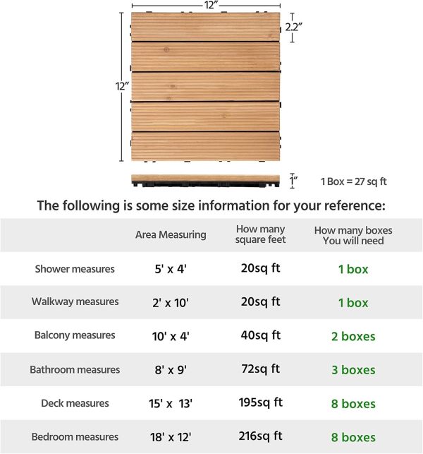 Yaheetech 27PCS Interlocking Patio Deck Tiles Outdoor Flooring for Garden Poolside Fir Wood Indoor Natural Wood - Image 6