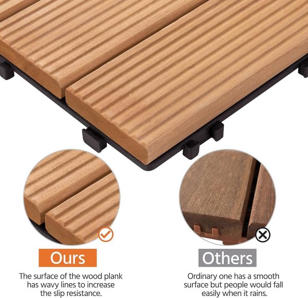 Yaheetech 27PCS Interlocking Patio Deck Tiles Outdoor Flooring for Garden Poolside Fir Wood Indoor Natural Wood - Image 8