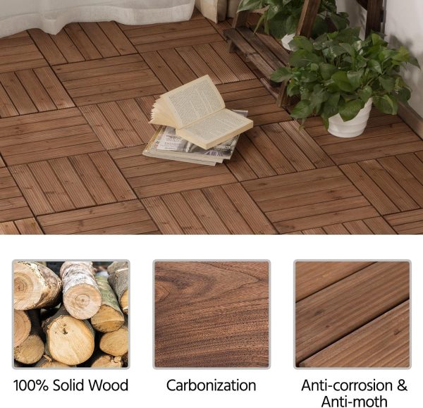 Yaheetech 27PCS Interlocking Patio Deck Tiles Outdoor Flooring for Garden Poolside Fir Wood Indoor Natural Wood - Image 13