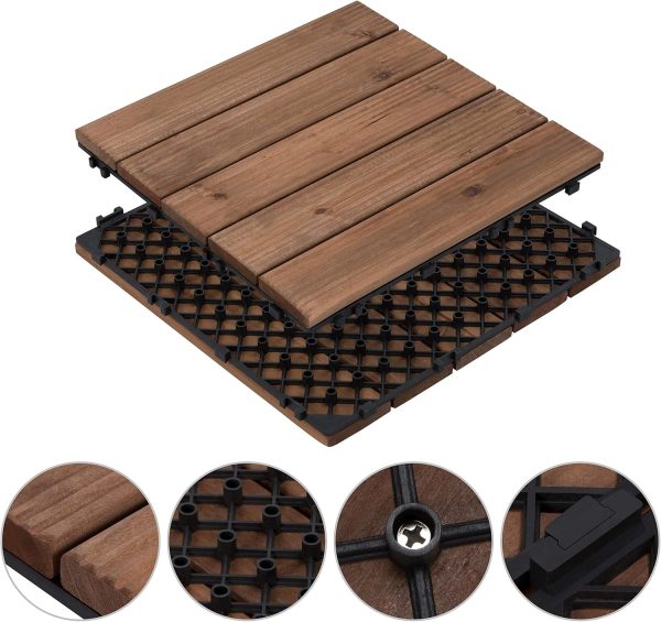 Yaheetech 27PCS Interlocking Patio Deck Tiles Outdoor Flooring for Garden Poolside Fir Wood Indoor Natural Wood - Image 15