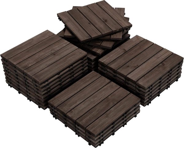 Yaheetech 27PCS Interlocking Patio Deck Tiles Outdoor Flooring for Garden Poolside Fir Wood Indoor Natural Wood - Image 20