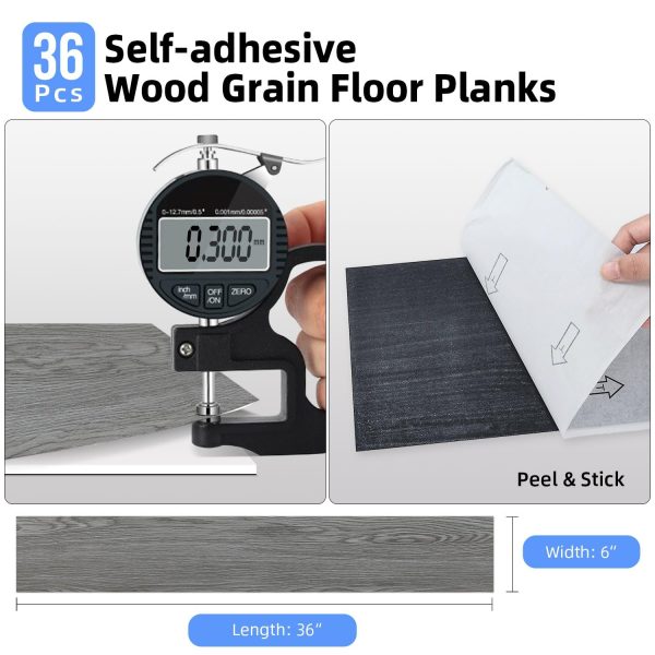 Vinyl Flooring Peel and Stick Floor Tiles, Self-Adhesive Flooring Plank Easy DIY Floor Stickers, 36-Pack Cover 54 Sq.Ft for or Kitchen, Dining Room, Bedrooms - Image 6