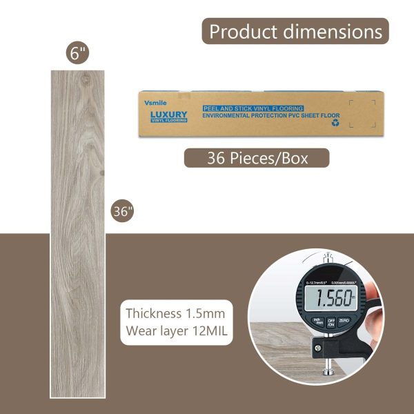 Vinyl Flooring Peel and Stick Floor Tiles, Self-Adhesive Flooring Plank Easy DIY Floor Stickers, 36-Pack Cover 54 Sq.Ft for or Kitchen, Dining Room, Bedrooms - Image 23