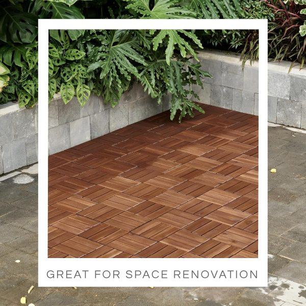 10 Pcs Interlocking Deck Tiles 12" x 12", Patio Flooring Outdoor Waterproof, Acacia Wood Decking All Weather, Floor Tiles for Balcony, Backyard, Indoor and Outdoor Use (Dark Brown) - Image 7