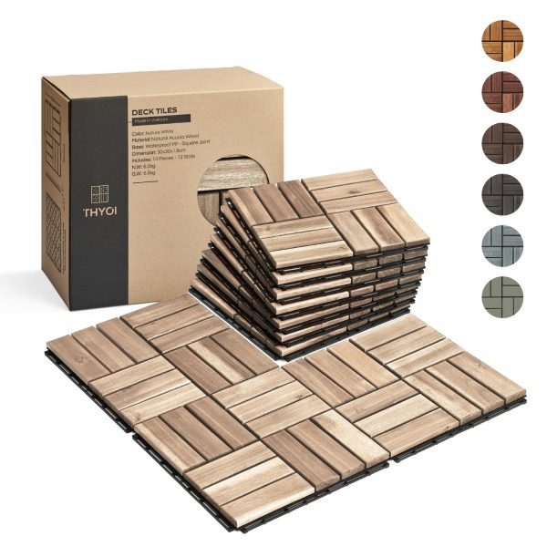 10 Pcs Interlocking Deck Tiles 12" x 12", Patio Flooring Outdoor Waterproof, Acacia Wood Decking All Weather, Floor Tiles for Balcony, Backyard, Indoor and Outdoor Use (Dark Brown) - Image 9