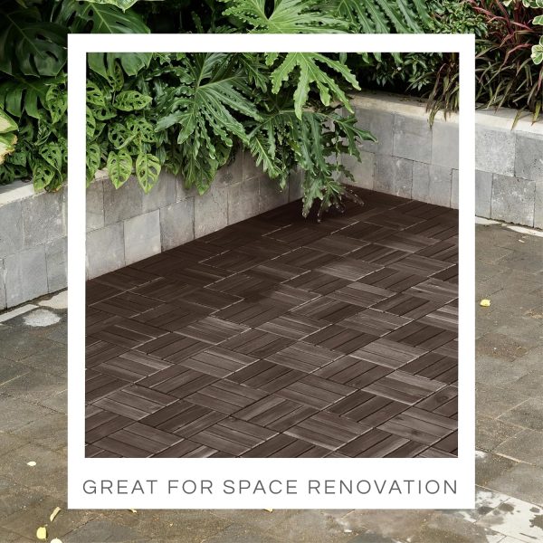 10 Pcs Interlocking Deck Tiles 12" x 12", Patio Flooring Outdoor Waterproof, Acacia Wood Decking All Weather, Floor Tiles for Balcony, Backyard, Indoor and Outdoor Use (Dark Brown) - Image 20