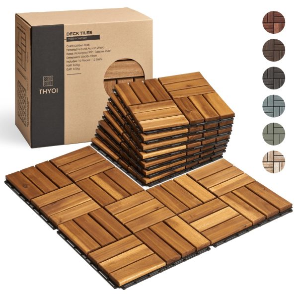 10 Pcs Interlocking Deck Tiles 12" x 12", Patio Flooring Outdoor Waterproof, Acacia Wood Decking All Weather, Floor Tiles for Balcony, Backyard, Indoor and Outdoor Use (Dark Brown) - Image 27