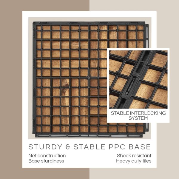 10 Pcs Interlocking Deck Tiles 12" x 12", Patio Flooring Outdoor Waterproof, Acacia Wood Decking All Weather, Floor Tiles for Balcony, Backyard, Indoor and Outdoor Use (Dark Brown) - Image 29