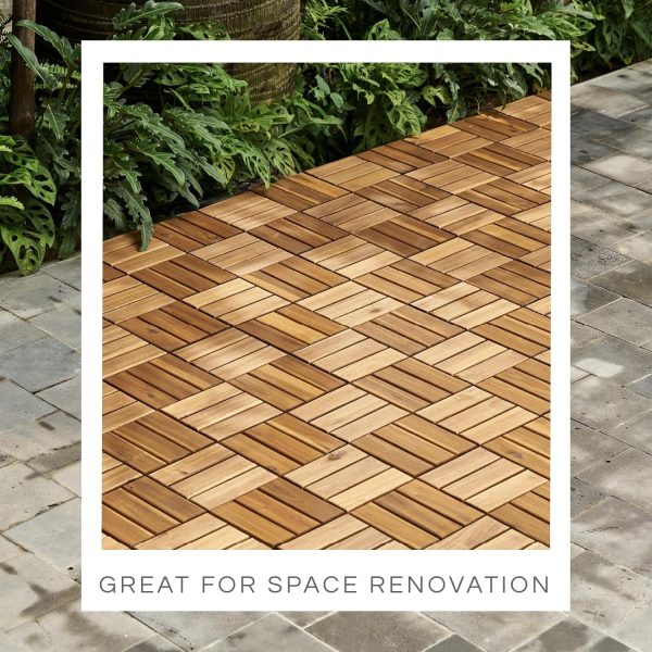 10 Pcs Interlocking Deck Tiles 12" x 12", Patio Flooring Outdoor Waterproof, Acacia Wood Decking All Weather, Floor Tiles for Balcony, Backyard, Indoor and Outdoor Use (Dark Brown) - Image 32