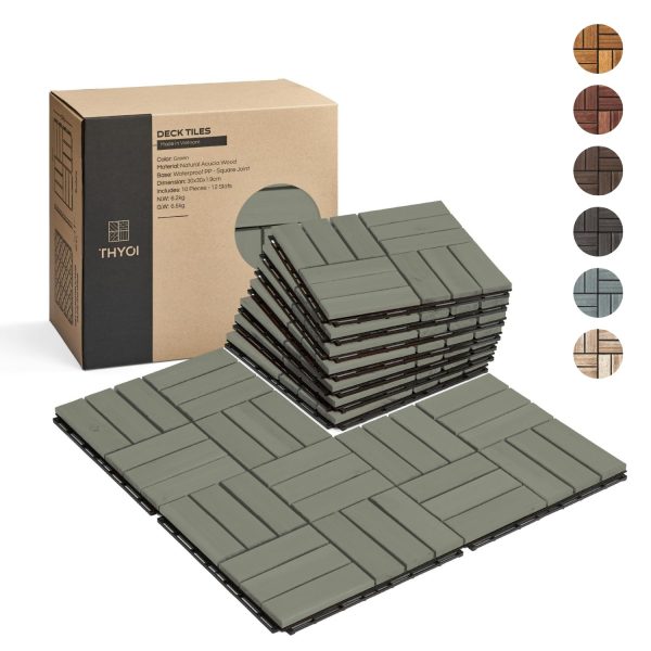 10 Pcs Interlocking Deck Tiles 12" x 12", Patio Flooring Outdoor Waterproof, Acacia Wood Decking All Weather, Floor Tiles for Balcony, Backyard, Indoor and Outdoor Use (Dark Brown) - Image 33