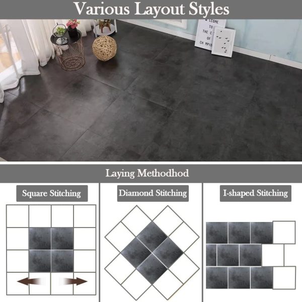 30 PCS 12 * 12 inch 1.5mm Thick Peel and Stick Vinyl Floor Tile, Self-Adhesive Tile Flooring for Bathroom, Livingroom, Kitchen and Renter's House Black Color - Image 11