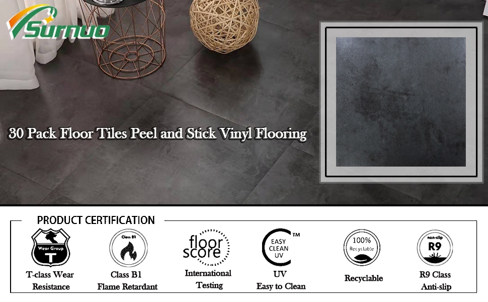 30 PCS Feet Odorless Vinyl Floor Planks Adhesive Floor Tiles 2.0mm Thick black