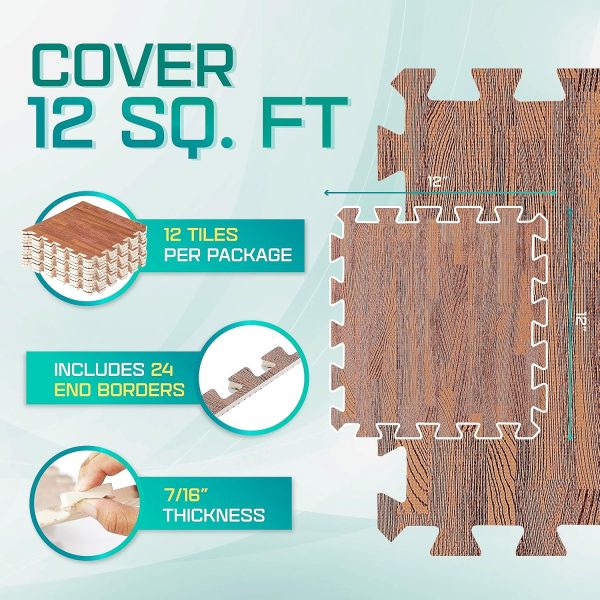 Yes4All 12SQ.FT Wood Grain Puzzle Exercise Mat Protective Flooring, EVA Interlocking Foam Floor Tiles with Border for Home - Image 3