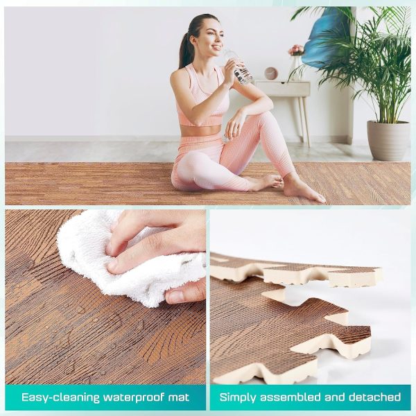 Yes4All 12SQ.FT Wood Grain Puzzle Exercise Mat Protective Flooring, EVA Interlocking Foam Floor Tiles with Border for Home - Image 4