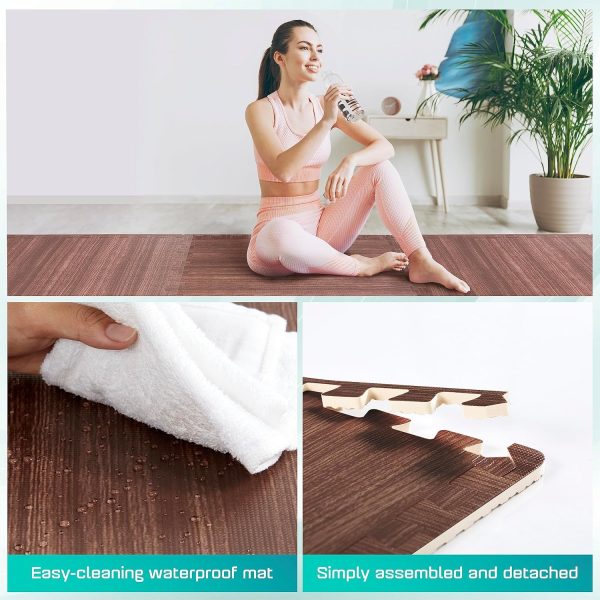 Yes4All 12SQ.FT Wood Grain Puzzle Exercise Mat Protective Flooring, EVA Interlocking Foam Floor Tiles with Border for Home - Image 14