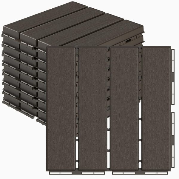 Goovilla Plastic Interlocking Deck Tiles, 9 Pack , 12"x12" Waterproof Outdoor Flooring All Weather Use, Patio Floor Decking Tiles for Porch Poolside Balcony Backyard, Dark Grey - Image 3