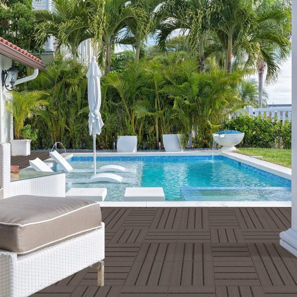 Goovilla Plastic Interlocking Deck Tiles, 9 Pack , 12"x12" Waterproof Outdoor Flooring All Weather Use, Patio Floor Decking Tiles for Porch Poolside Balcony Backyard, Dark Grey - Image 4