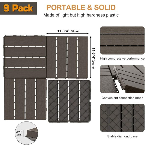 Goovilla Plastic Interlocking Deck Tiles, 9 Pack , 12"x12" Waterproof Outdoor Flooring All Weather Use, Patio Floor Decking Tiles for Porch Poolside Balcony Backyard, Dark Grey - Image 5