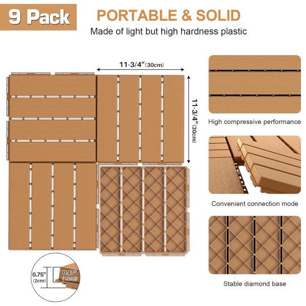 Goovilla Plastic Interlocking Deck Tiles, 9 Pack , 12"x12" Waterproof Outdoor Flooring All Weather Use, Patio Floor Decking Tiles for Porch Poolside Balcony Backyard, Dark Grey - Image 13