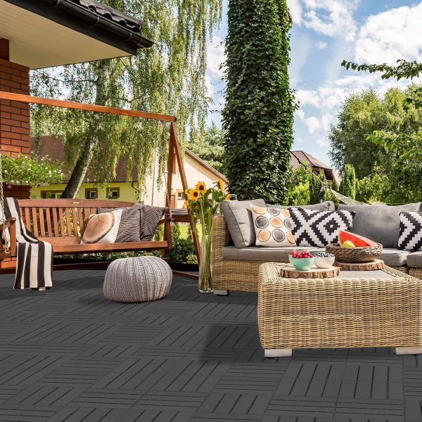 Goovilla Plastic Interlocking Deck Tiles, 9 Pack , 12"x12" Waterproof Outdoor Flooring All Weather Use, Patio Floor Decking Tiles for Porch Poolside Balcony Backyard, Dark Grey - Image 19